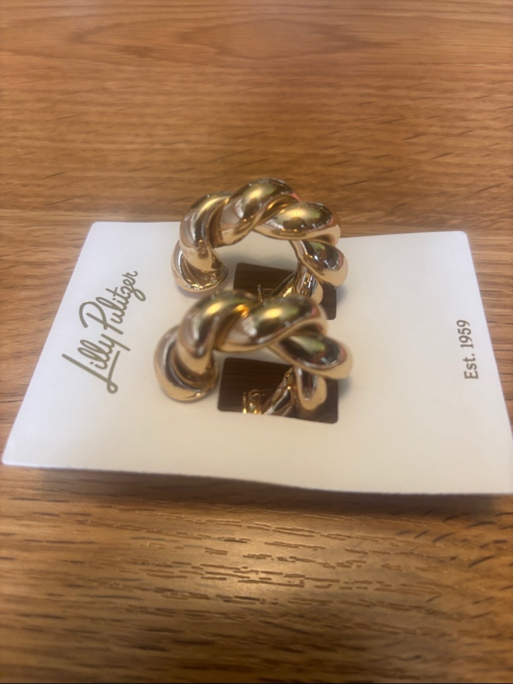 Lilly Pulitzer Gold Twisted Knot Earrings with Pink Print Pouch - Picture 3 of 4